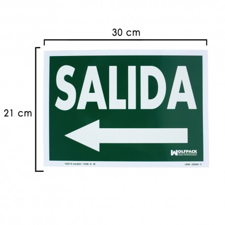 Cartel / Señal Fluorescente Salida A Izquierda 30 x 21 (Alt.) cm.