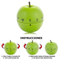 Temporizador Minutero Cocina Manzana Verde 60 Minutos