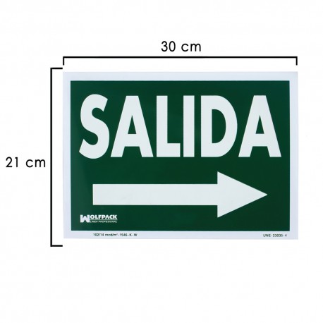 Cartel / Señal Fluorescente Salida A Derecha 30 x 21 (Alt.) cm.